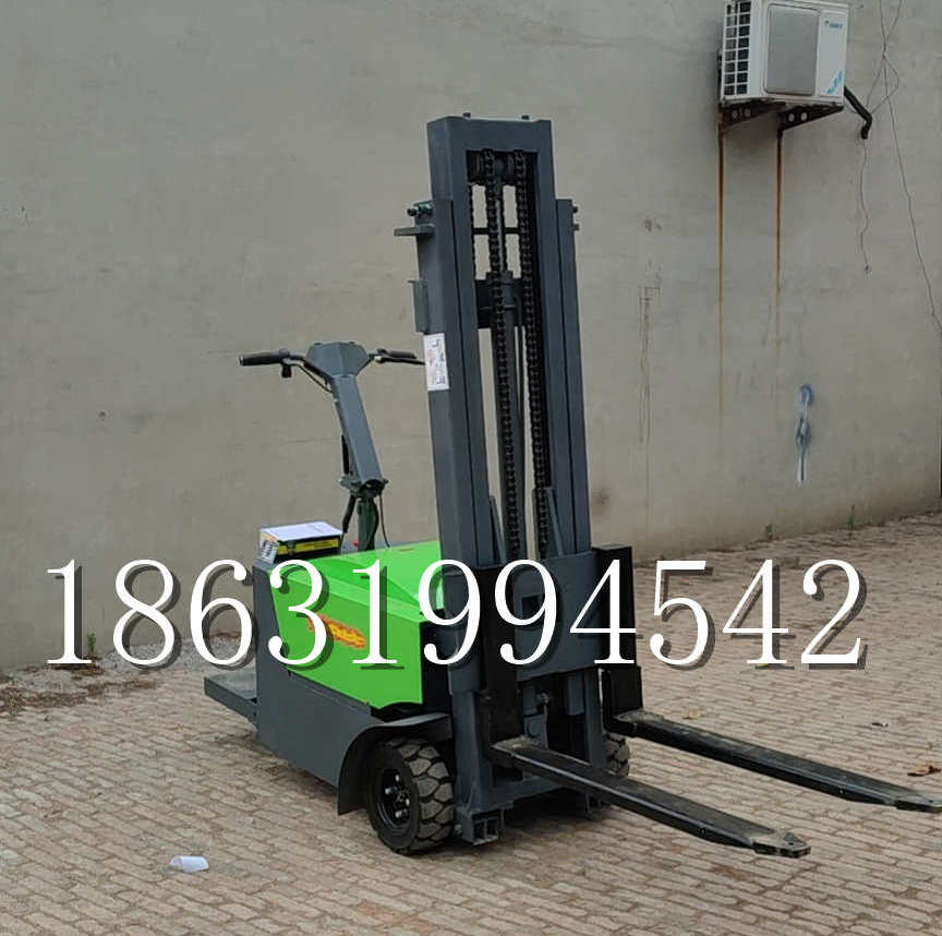 沙市区优程全电动叉车插腿式堆高车液压装卸车1.5吨升高小型站驾式铲车
